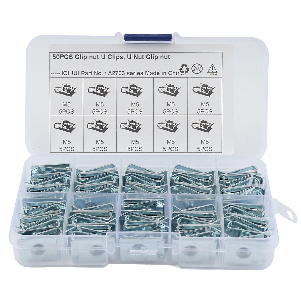 

50pcs Pinch Nuts Steel Body Clips High Strength Elasticity Car Decorations Fasteners U Nut Manganese Spring Silver Bolts