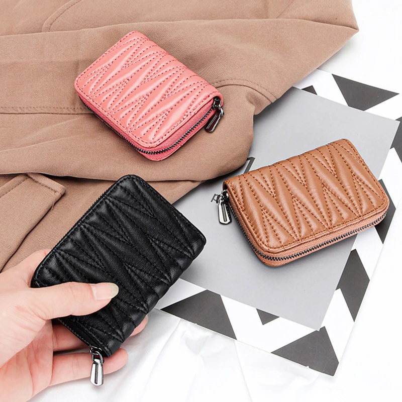Luxury Woman Sheepskin Card Holder Zipper Small Change Wallet Women\'s Leather Coin Purse Short Organ ID Credit Card Wallets Bag