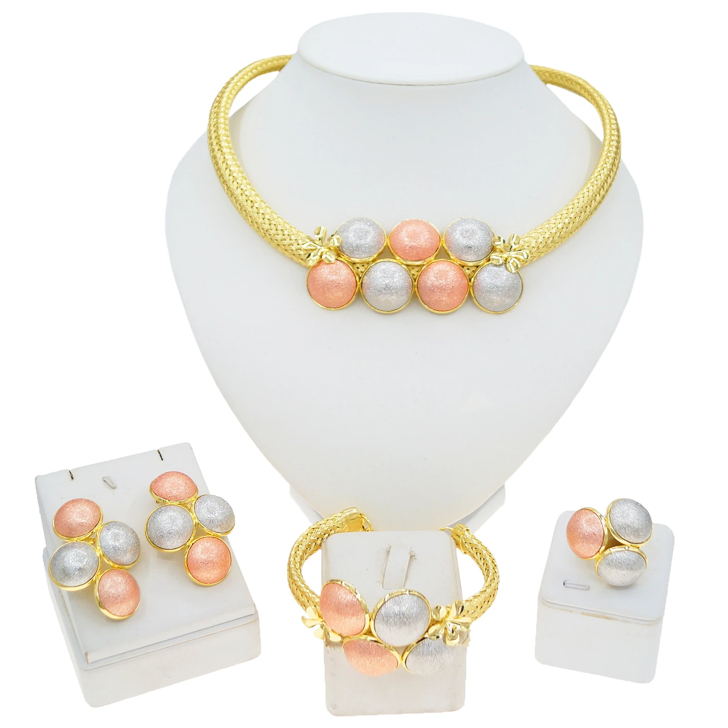 

Fashion 24k Gold Plated Jewelry Set Dubai African Choker Necklace Earrings Rings Wedding Bridal Jewellery Sets for Women