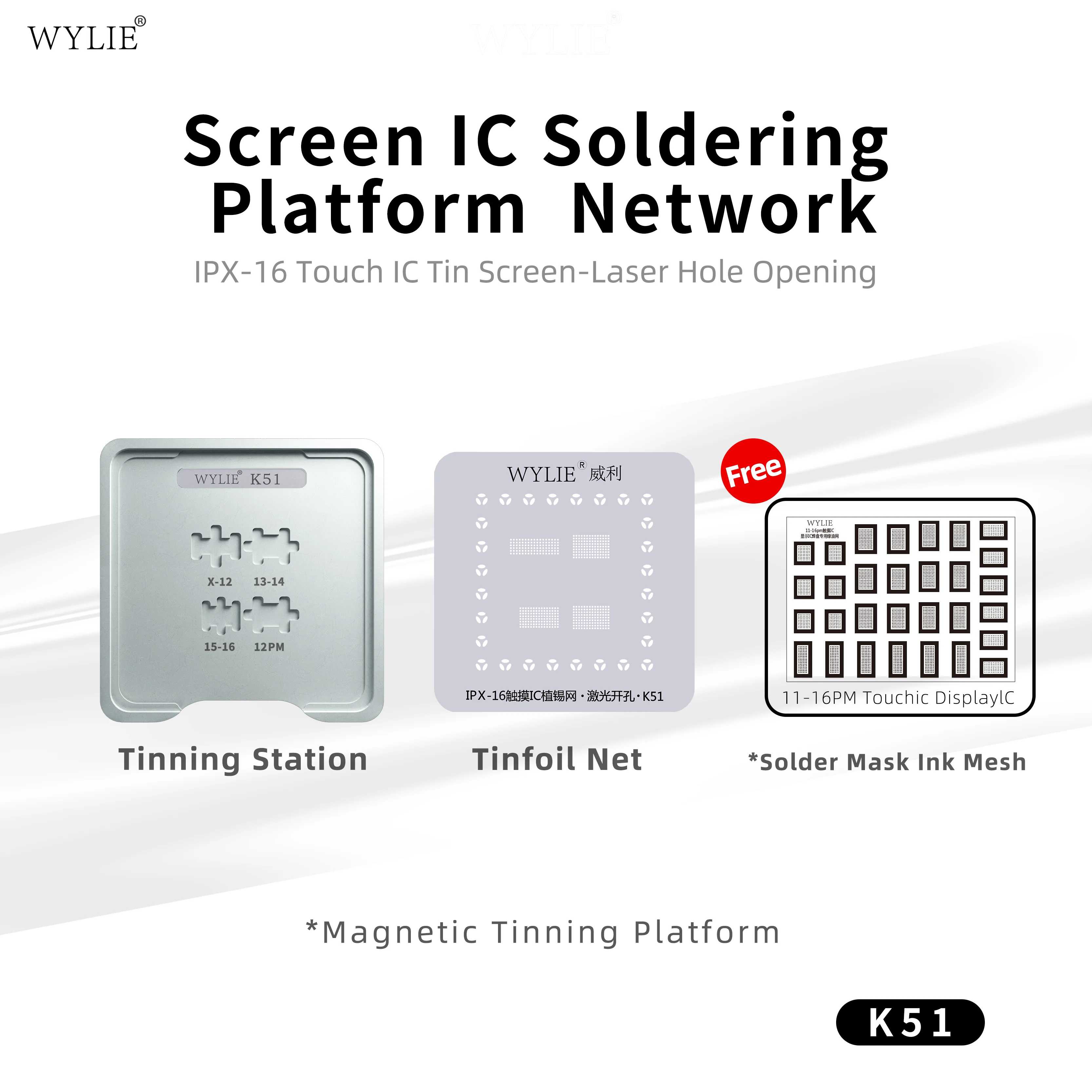 

WYLIE WL-K51 Платформа для пайки сенсорных микросхем с ЖК-экраном для IPhone 11 ~ 16 Pro Max Touch IC Ремонт Rework BGA Трафарет для реболлинга
