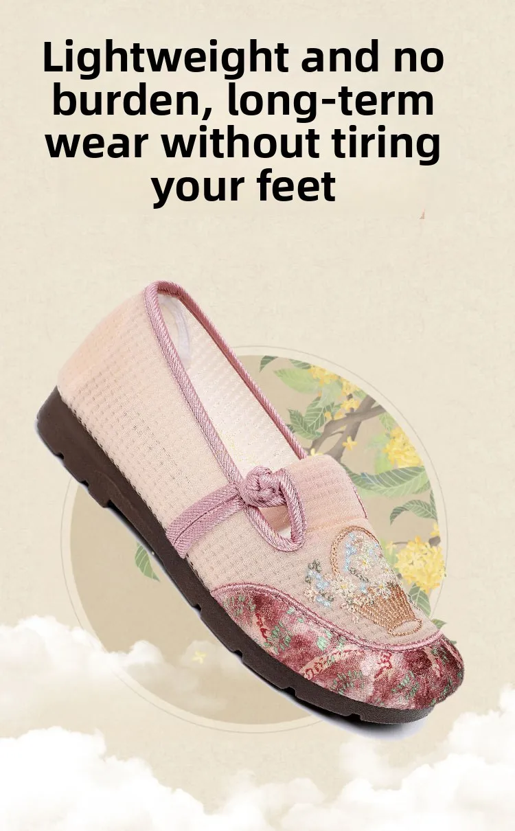 Damen-Slipper mit Blumenstickerei, flache Schuhe aus Mesh, chinesischer Stil, dekorativer Knoten, atmungsaktiv, leicht, rutschfest, Mutter-Slipper. – Detail 6