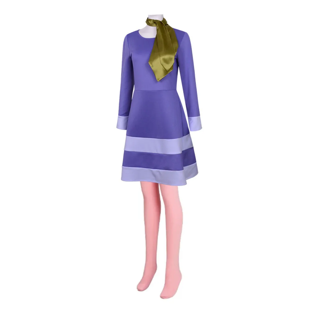 أزياء دافني بليك التأثيرية، فستان تنكرية للتلفزيون الفاخر، عصابة رأس أرجوانية، مجموعة ملابس تنكرية للفتيات للهالوين للنساء #2