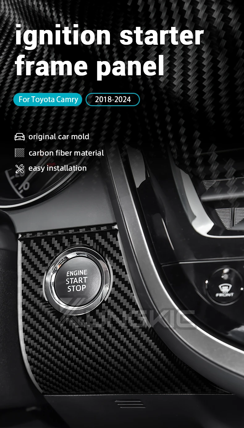 Echte, weiche Carbonfaser für Toyota Camry 2018 2019 2020 2021 2022 2023 2024 LHD RHD Auto-Zündknopf-Rahmen Innenverkleidung – Detail 1