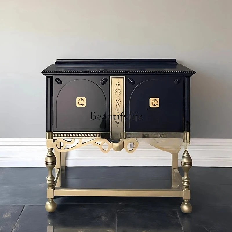 French retro style solid wood porch cabinet European carved decoration against the wall light luxury storage display cabinet
