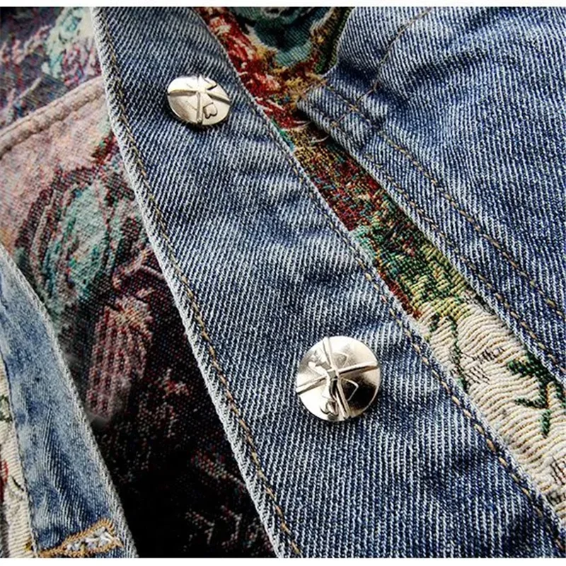 2024 Spring Autumn New Printing Short Denim Jacket Women Fashion Loose Leisure Coat Patchwork Button Vintage Outerwear Female