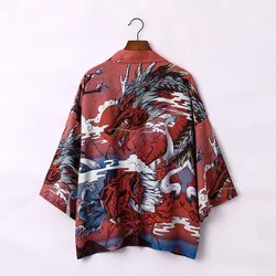 Men Japanese Kimonos Cardigan Traditional Chinese Dragon Robes Haori Yukata Samurai Coat Summer Beach Shirt