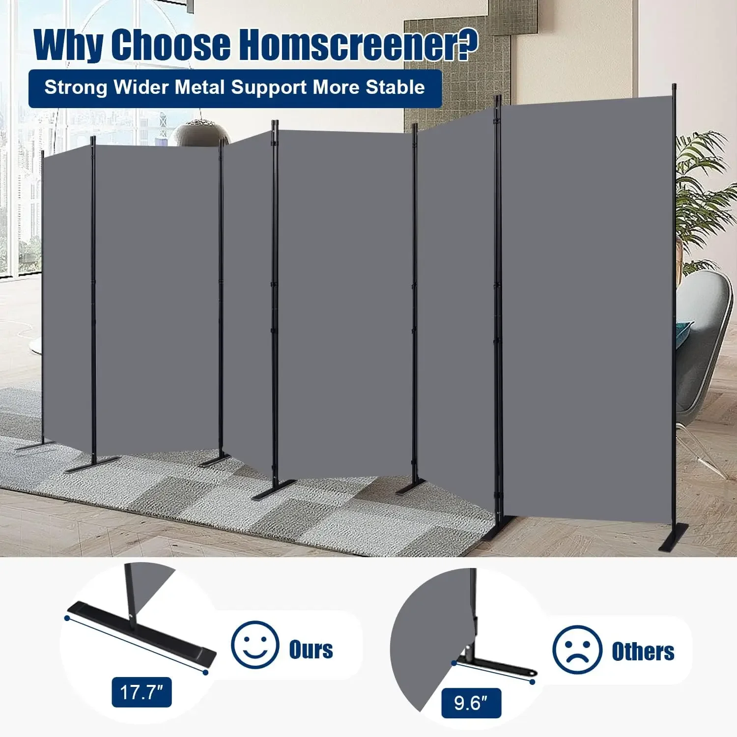 Room Divider 6 Panel-204''Wide,6FT Room Dividers and Folding Privacy Screen | Privacy Protection & No Gaps, Large Fabric Panel f