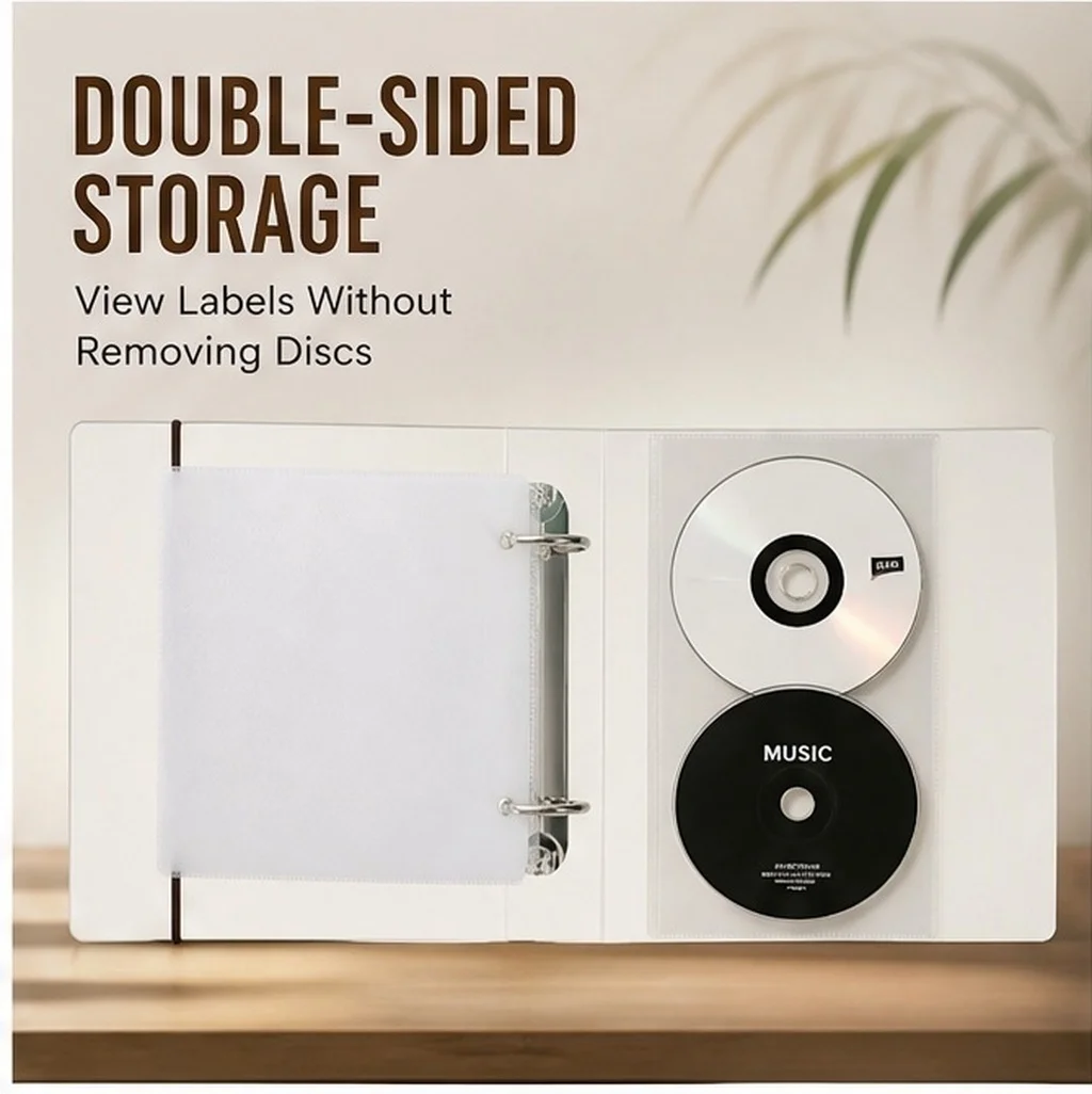 1Set Cd Storage Binder Double Sided 2-Ring Album Organizer Clear Plastic Sleeves Disc Holder Pages for Dvd Movie Gaming