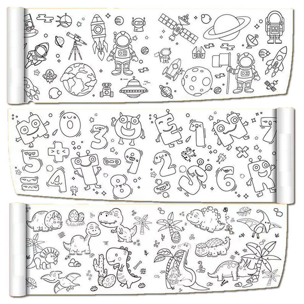 90cm Animal Canvas Children\'s Drawing Roll DIY Coloring Paper Roll Color Filling Graffiti Paper-cut Painting Educational School