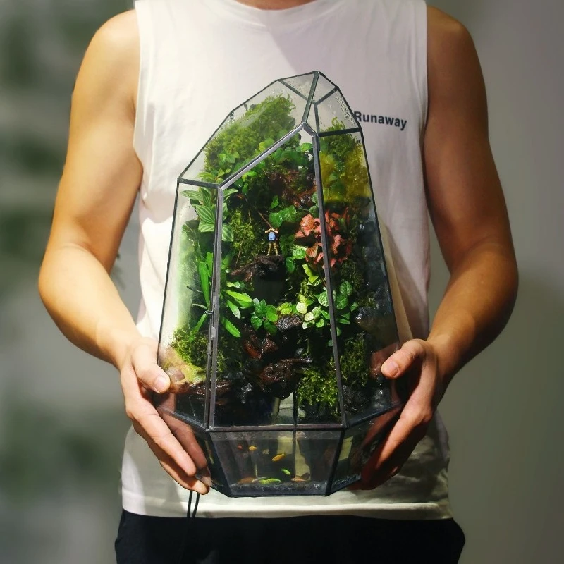 

Creative flowing water smoke landscaping fish tank desktop moss micro landscape finished glass fish tank ecological tank fish