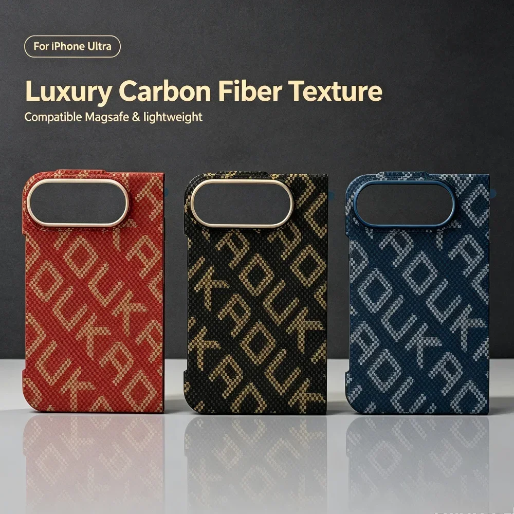 For Magsafe Carbon Fabric Fiber Fold Phone Case For Apple iPhone Duo Magnetic Wireless Charging Thin Shell Bulk Letters Cover