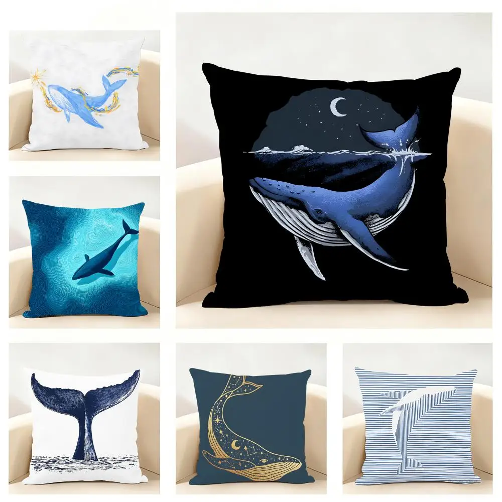 W-Whale Cushion Cover Linen Pillowcase Soft  for Sofa Bed Home Room Decor