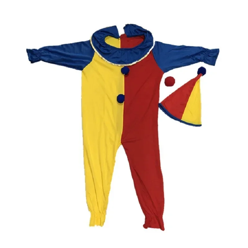 เด็กฮาโลวีน Buffoon เครื่องแต่งกายเด็ก Clown คอสเพลย์เครื่องแต่งกาย Circus Jumpsuits เด็กวันคริสต์มาสปีใหม่ Rompers หมวก