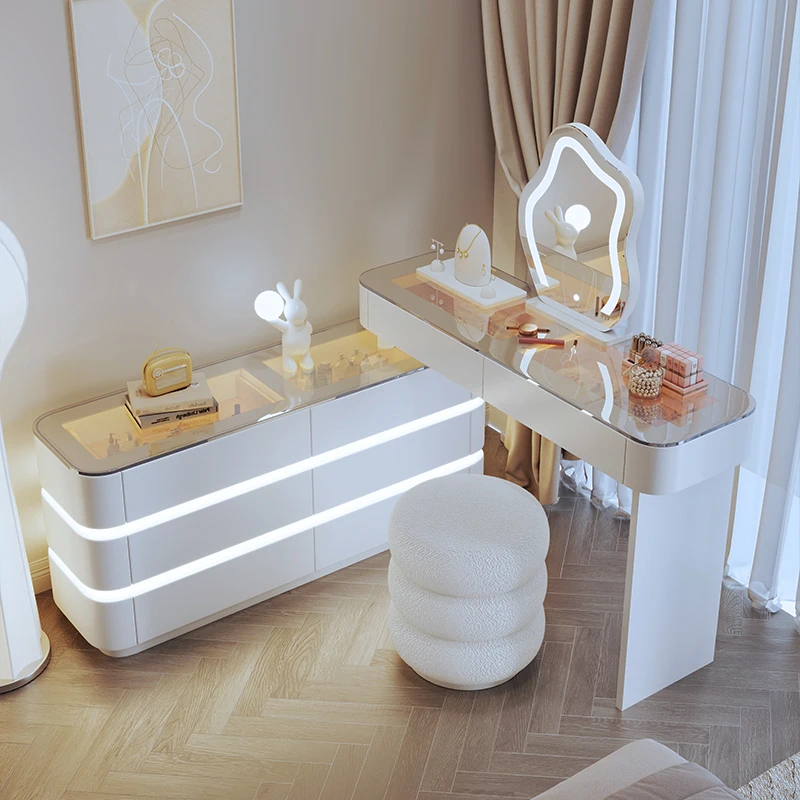 

Ambient Light Dresser Princess Cream Style Light Luxury Bedroom Modern Simple High-end Dressing Table Трюмо С Зеркалом Мебель