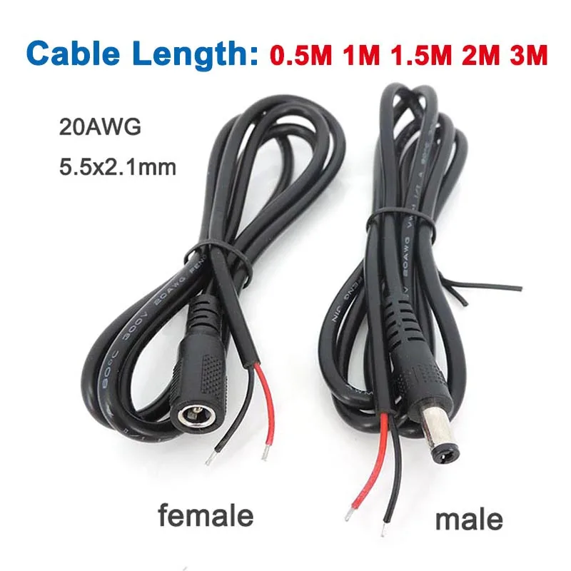 20AWG DC Connector Male / Female Cable Wire 5.5x2.1mm Plug Jack Power Adapter For DIY LED Strip Lights Electrical Socket 0.5m-3m