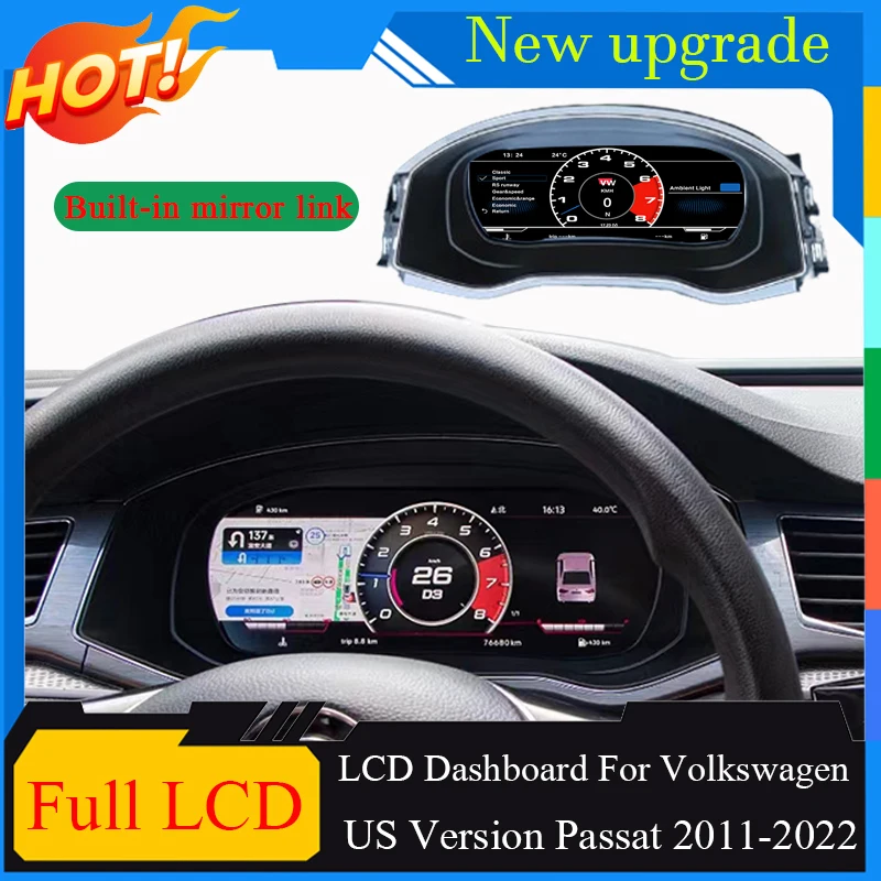 Full LCD Screen Speedometer Virtual Instrument Cluster CockPit Digital Dashboard Panel For VW Passat American version of Passat