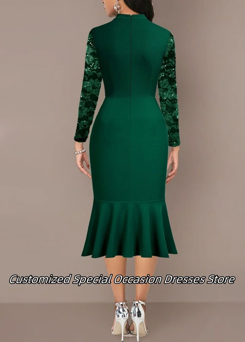 Vestidos de Noche verdes hasta el té con cuello alto y apliques de cuentas, vestido elegante para madre, ocasión Formal, vestido de graduación de lujo personalizado