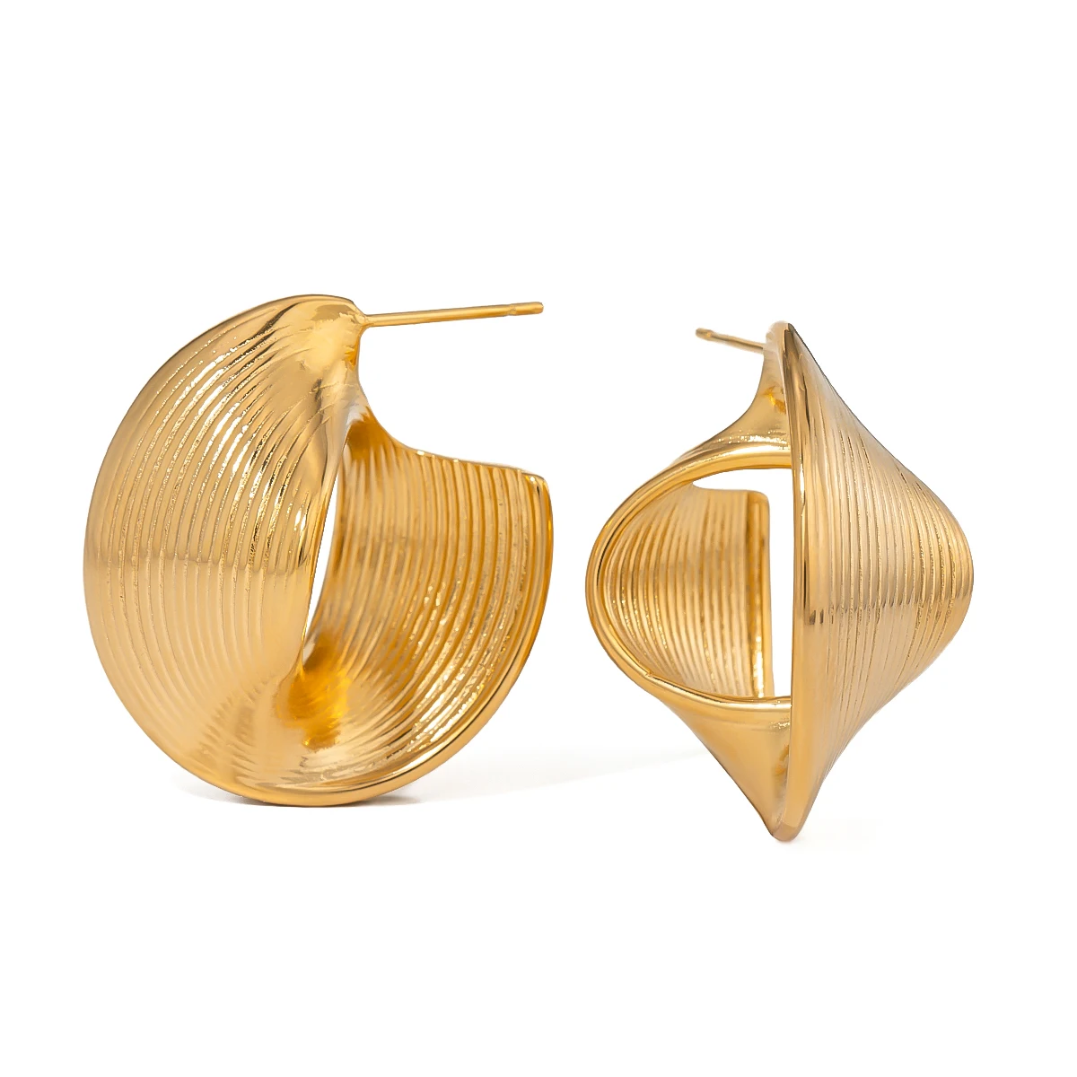 Minimalist 18k Vintage Irregular Twisted Piece Ribbed Earring Women Charming Stainless Steel Waterproof Attractive Jewelry