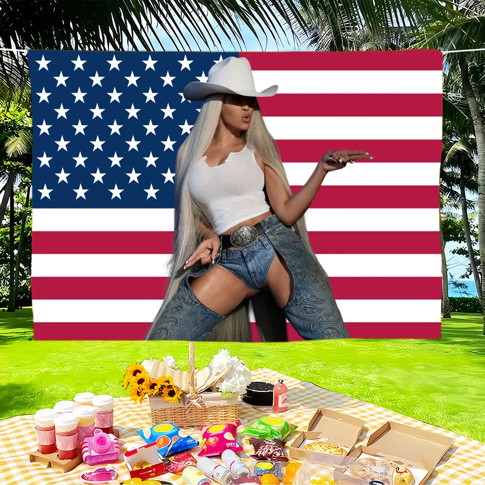 Singer B-Beyonce Cowboy Carter American flag For Garden Party Living Room Home Wall Decor Banner Bedroom Outdoor Tapestry