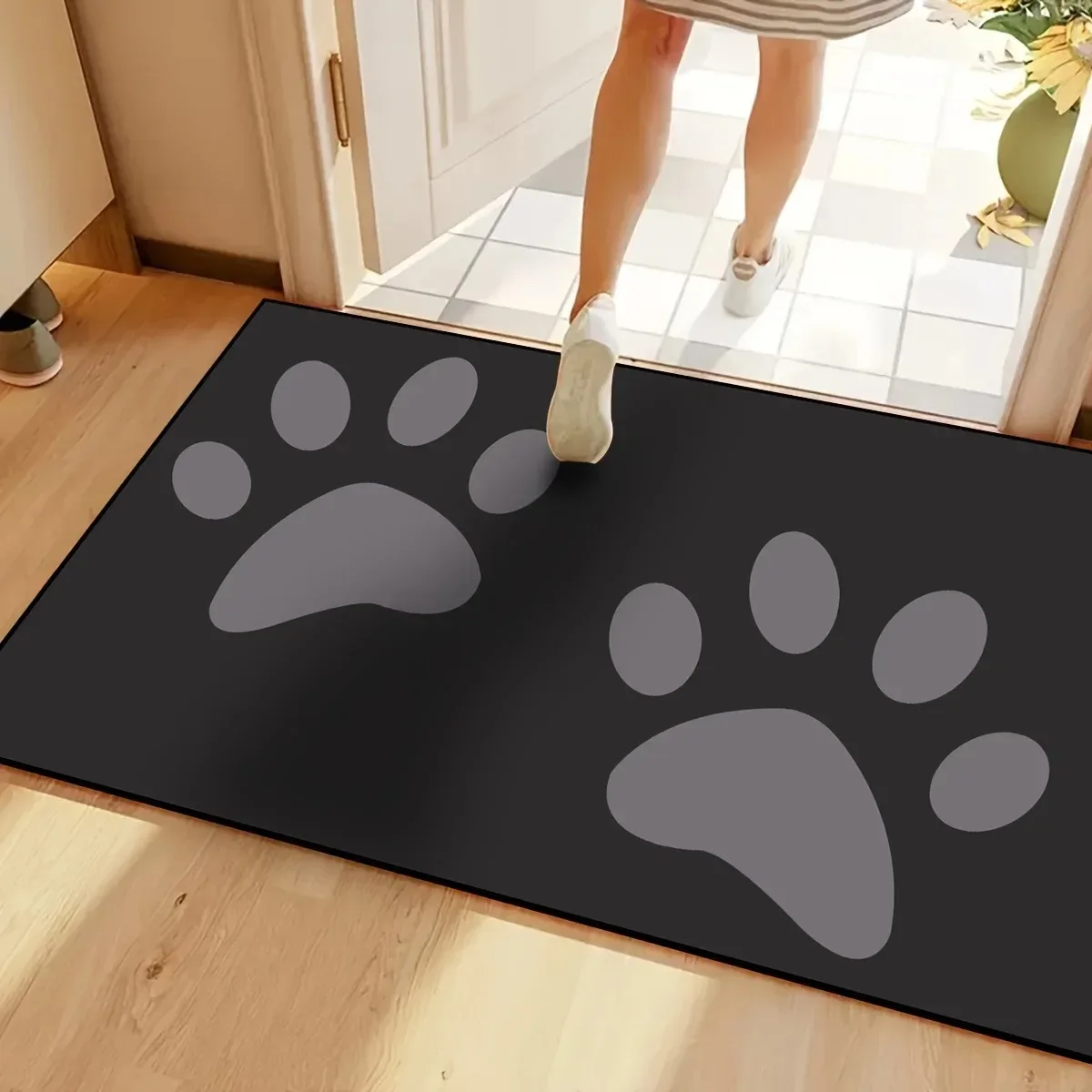 Colorful Paw Print Welcome Entrance Mat  Bright Pet Footprint Graphic Decor Rug  Lovely Animal Pattern Home Accessory