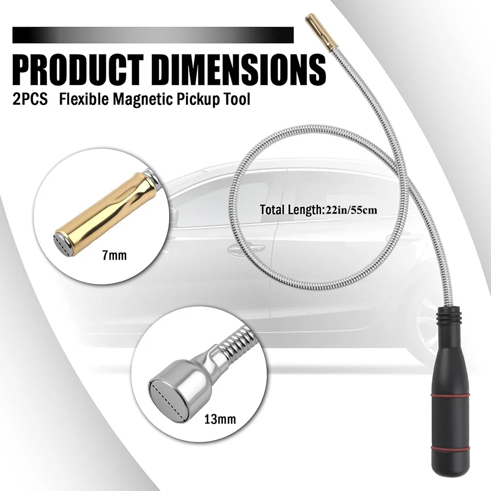 Flexible Magnetic Pickup Tool 7mm/13mm Head Bendable Pickup Stick Tool for Picking Up Metal Parts/Bolts/Screws/Nuts/Keys