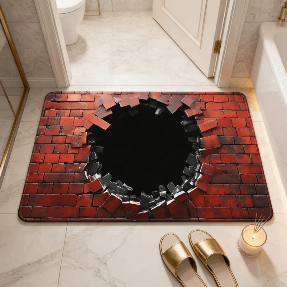 3D Flat Optical Illusion Doormat Water-absorbing Abrasion-resistant Bathroom Carpet Durable Non-slip Bedroom Door Rug Home Decor