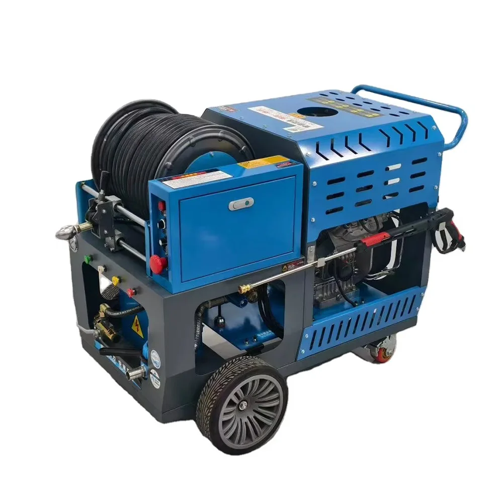 Nettoyeur de canalisations 200 bars 80 L/min, moteur diesel, conception compacte, télécommande pour l'entretien des égouts communautaires