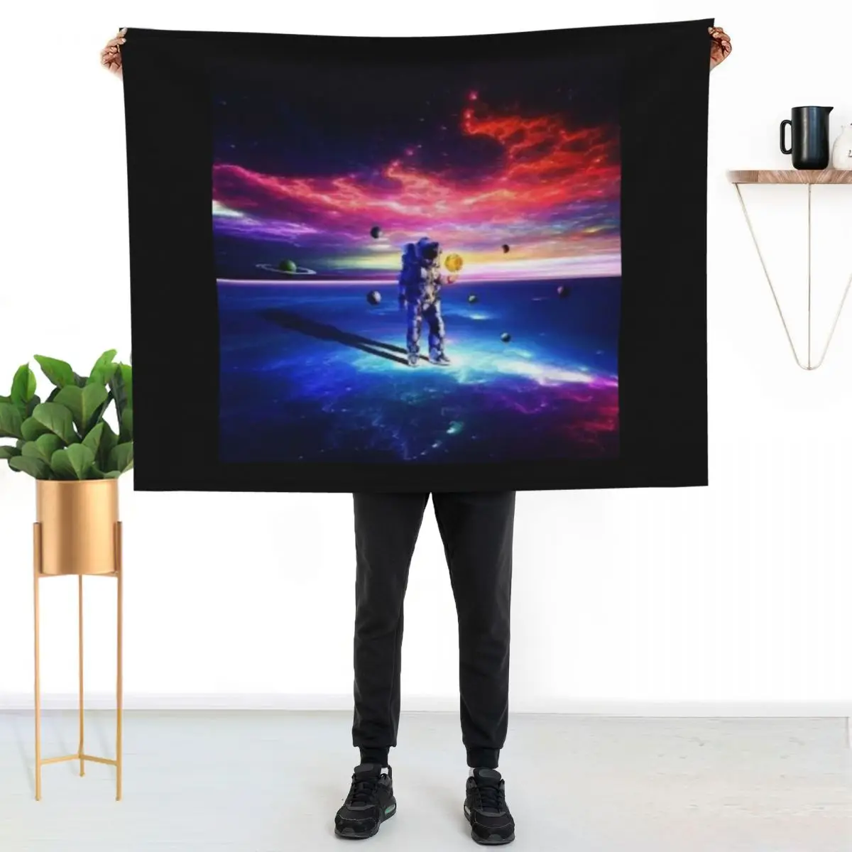 Astronaut and planets Throw Blanket Soft Plaid Hairys Softest Sleeping Bag Decorative Throw Thins Blankets