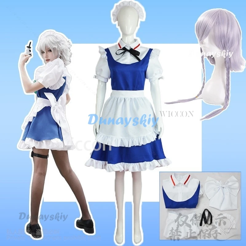 Anime Game Touhou Project Cosplay Izayoi Sakuya Pad Costume Maid Uniform Dress Lolita Wig For Halloween Christmas Cos Customized