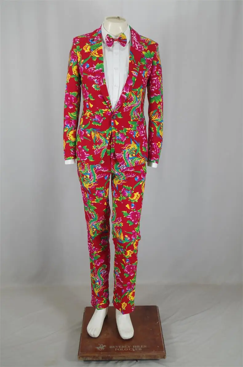 

2024 Men's New Blazers Fashion Retro Big Flower Jackets Suit Singer Costumes Stage Formal Dress Male Plus Size Coats Clothing