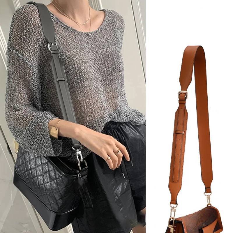 

107-120cm Leather Adjustable Bag Strap Black Shoulder Handle Handbag Strap Replacement Women Bag Accessories 3.8cm Width