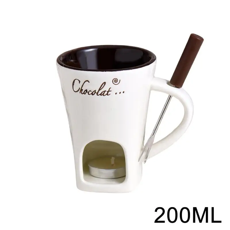 200ml Ceramic Melting Cup Chocolate Tea Candle Fondue Mug Butter Warmer Heating Tea Light Melting Hot Pot for Candy & Caramel