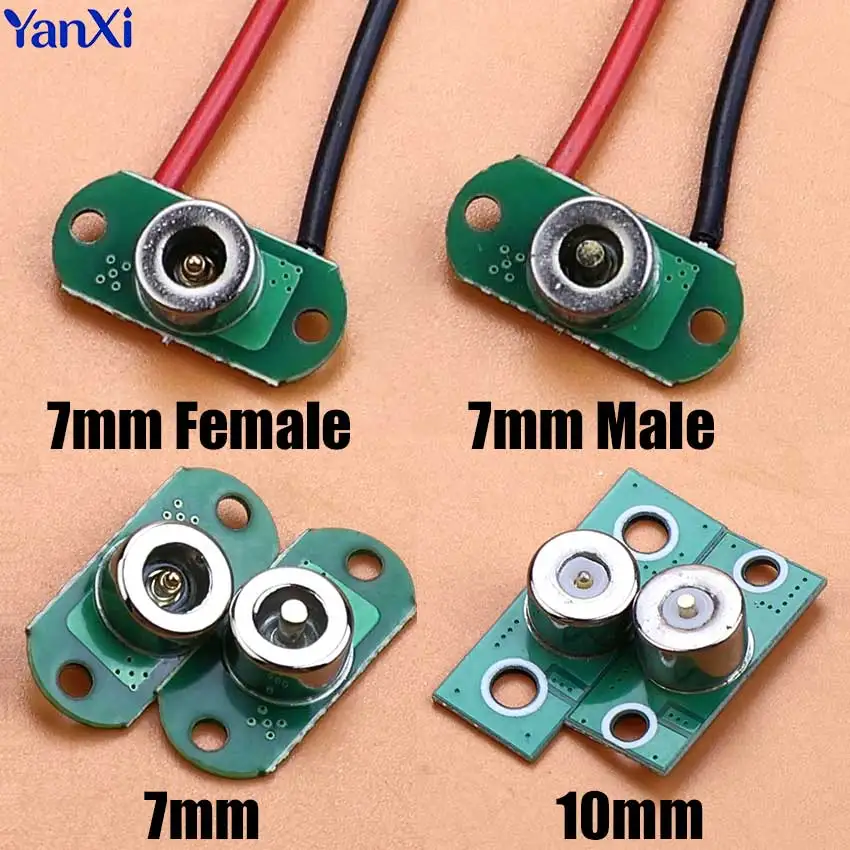7mm 10mm Circular Magnetic Suction Connector Pogopin Male Female Spring Loaded DC Power Socket With Fixed Hole / Wire 10cm