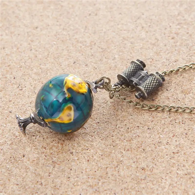 Vintage Telescope Traveling Globe Earth World Map Alloy Long Pendant Necklace