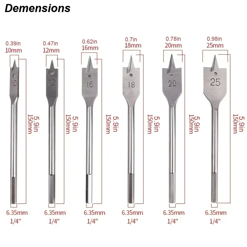 Woodworking Flat Drill Bits Three-point Bit Set Drawer Door Lock Boring Tool Wood Board Hole Enlarger Flat Drill Combination 6PC