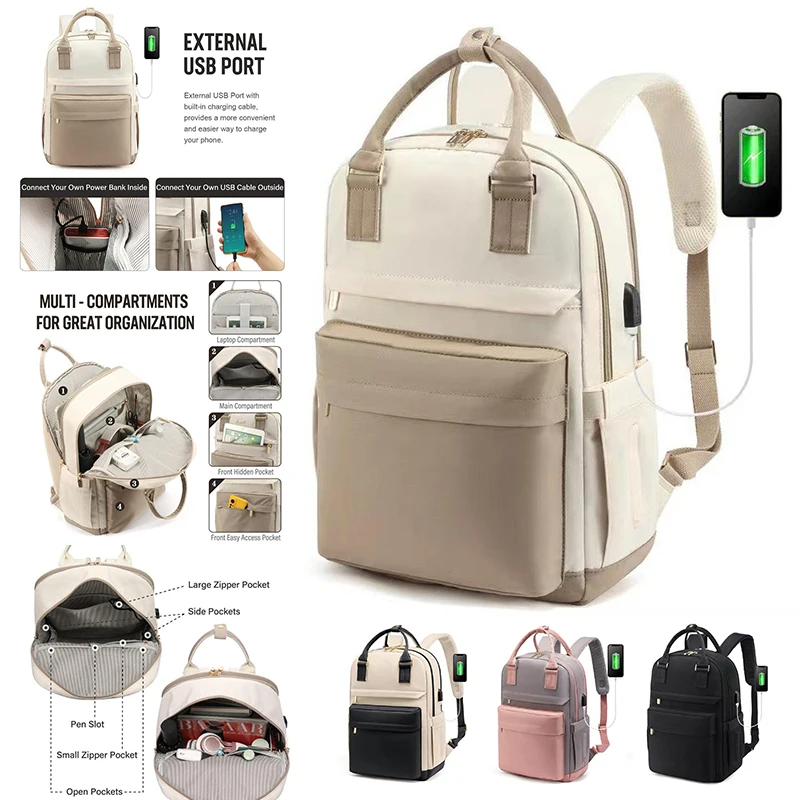 Mochila para laptop, mochilas de trabalho, à prova d'água com porta USB, grande capacidade, mochila casual à prova d'água para viagens