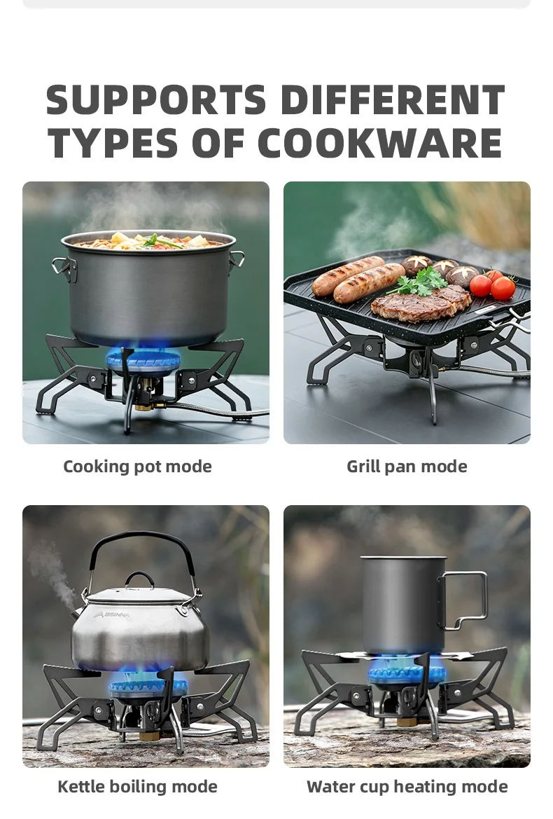 BISINNA Camping-Gaskocher, 4000 W, hohe Leistung, geteilter, zusammenklappbarer, tragbarer Gasbrenner für Outdoor-Wandern, Grillen, Picknick, Kochzubehör – Detail 6