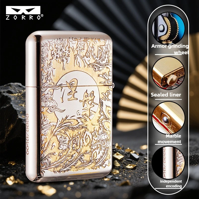 Z790 ZORRO 3rd Generation Brass Carving Phoenix Nirvana Retro Windproof Lighter High-end Classic Retro Oil Machine