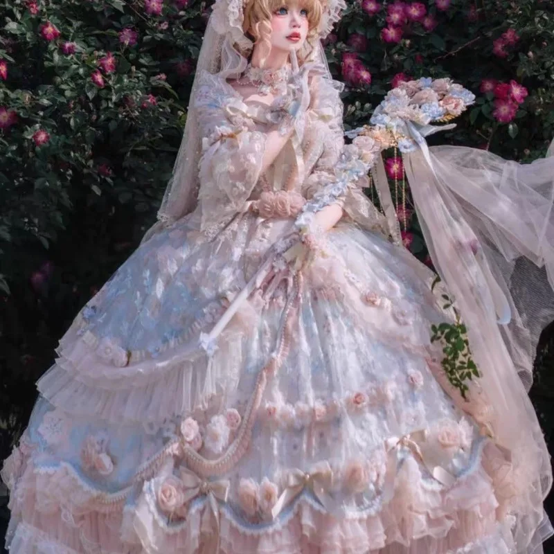 Lolita gorgeous flower wedding tea party lo princess dress summer women's dress long op