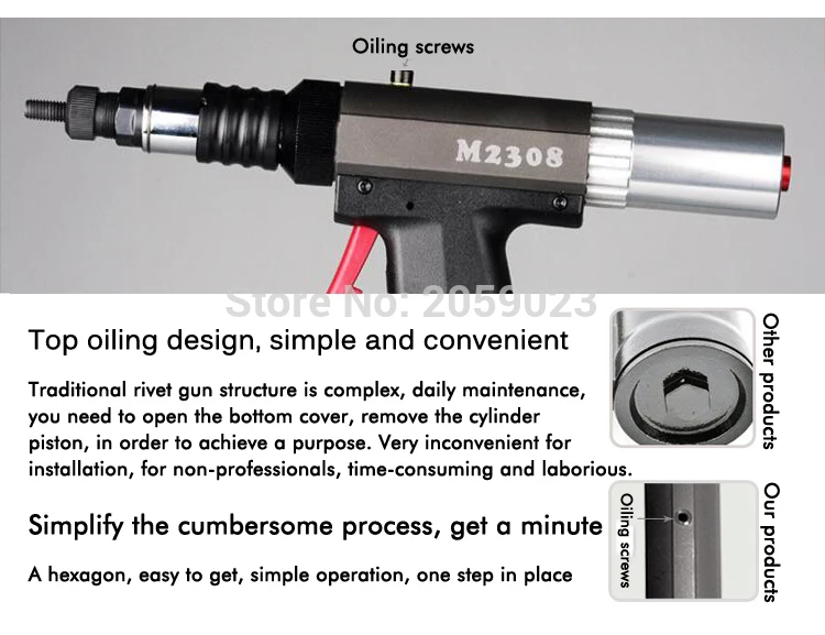 Pistola de tuerca remachadora neumática, remachadoras de pistola remachadora de extracción automática aplicables a tuercas de remache M3 - M8 M2308