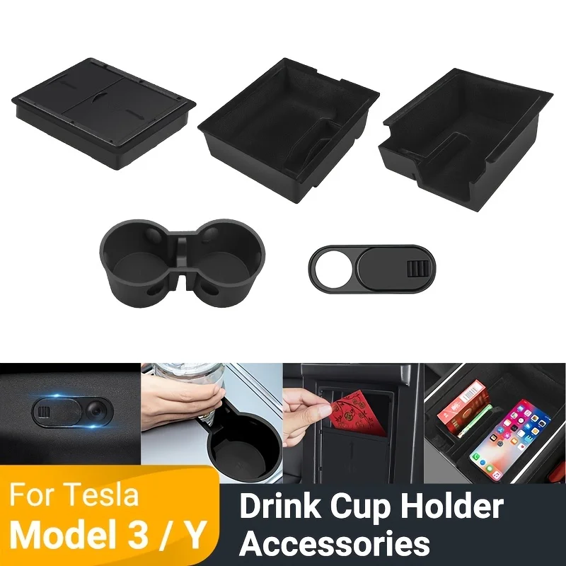 

For Tesla Model 3 Model Y Central Armrest Storage Box Center Console Organizer Case Tray With Coin And Sunglass Car Accessories