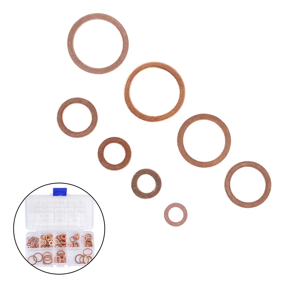 100PCS Copper Crush Washer Gasket Set M5-M14 Flat Ring Seal Kit For Oil Sump Fuel Hydraulic Fittings Engine Sealing Hardware
