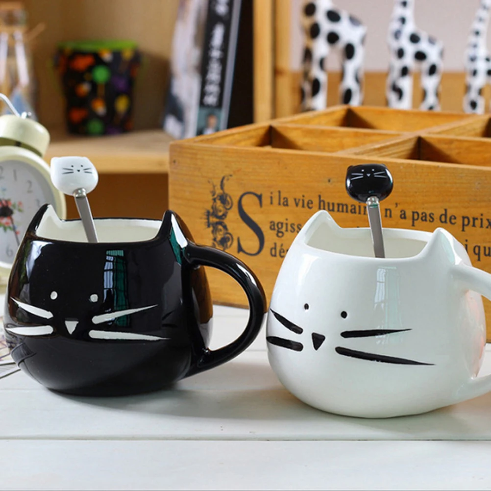 

2Pcs Ceramic and Stainless Steel Forks for Fruit Dessert Mini Cat Face Design Easy to Hold Smooth Sleek Home Office Use