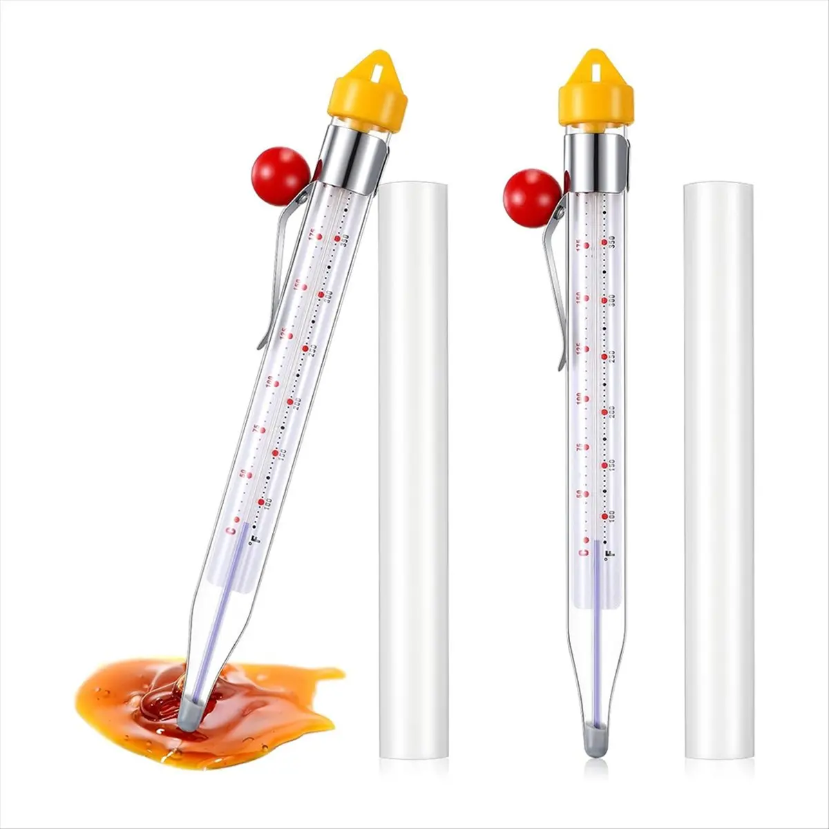 A75K 2Pcs Candy Thermometer with Pot Clip 8inch Deep Fry Oil Thermometer Instant Read Cooking Food Thermometers Sugar Syrup