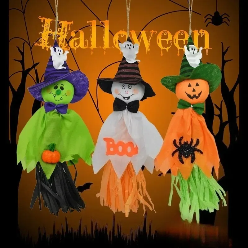 1-10PCS Ghost Festival Hanging Ghost Streamer and Pumpkin Charm for Kindergarten Hotel Haunted House Party Prop Decoration