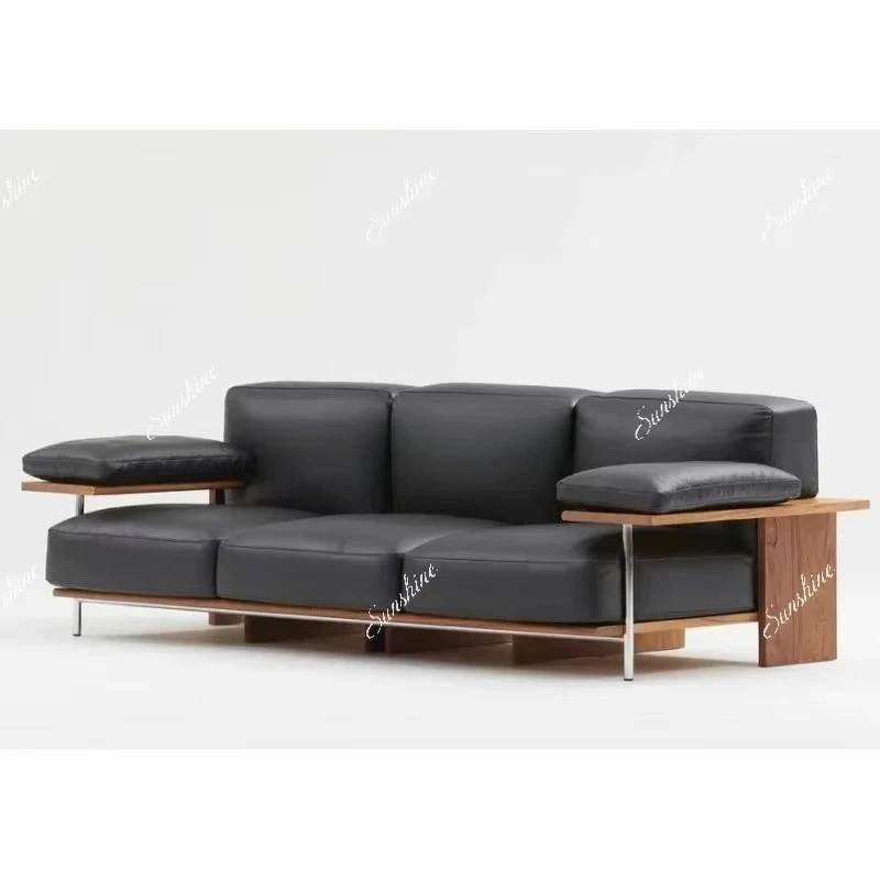 Italian retro solid wood sofa small apartment light luxury living room modern minimalist medium and ancient metal