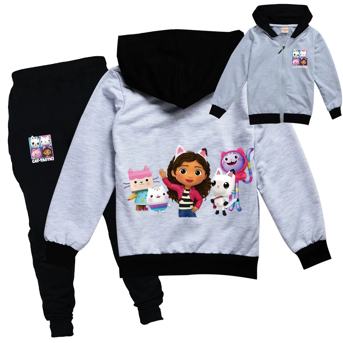 Gabby Dollhouse Vestiti Bambini Gabby Chat Maglione Neonate Con cappuccio Cerniera Giubbotti Pantaloni 2 pezzi Set Ragazzi adolescenti Tute da cartone animato