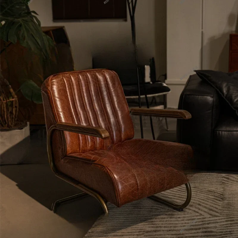 

Leisure Chair Vintage Oil Wax Leather Sofa Chair Cigar Bar Single Chair Armchair