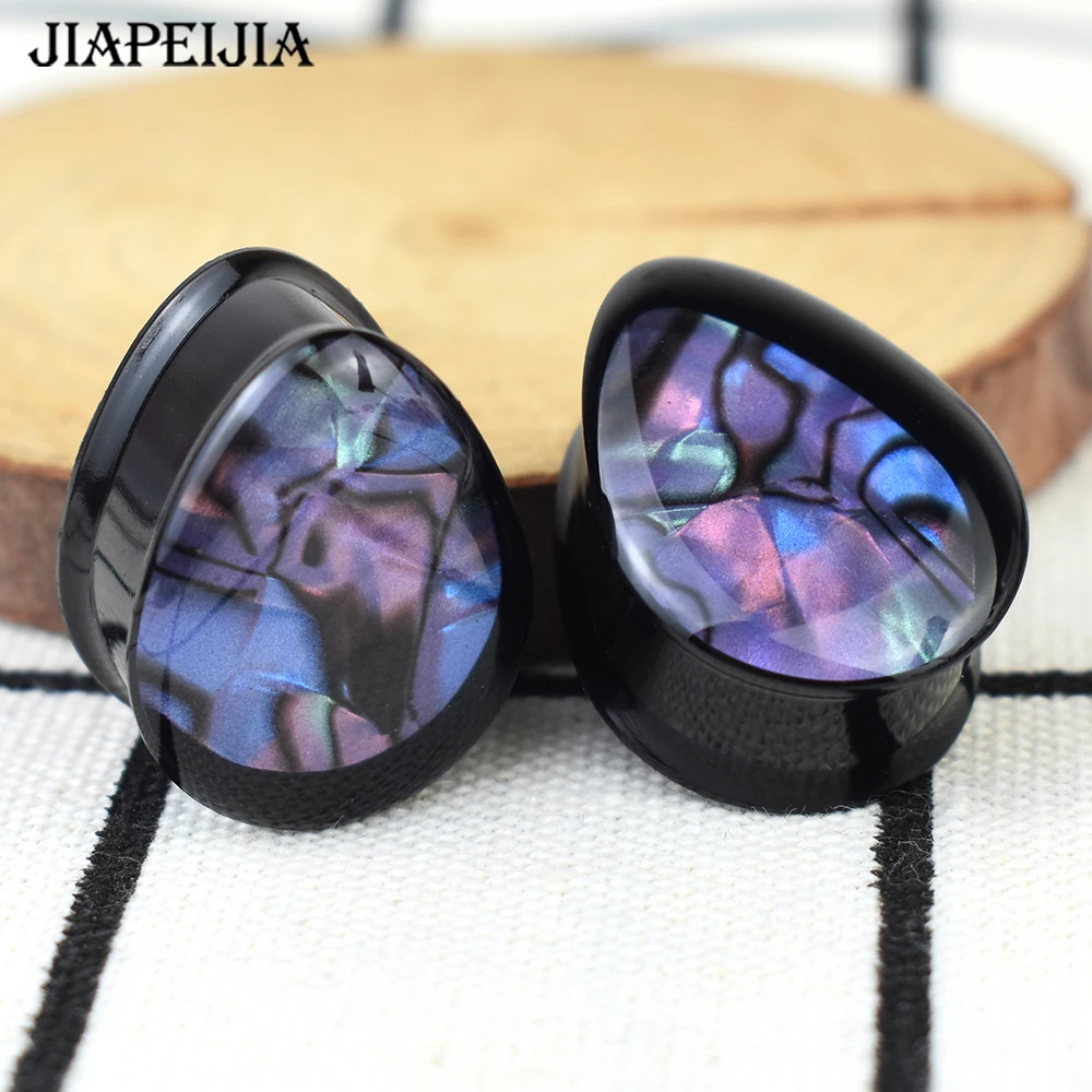 2pcs 8-50mm multicolore Shell Pattern Ear Plug tunnel calibri barella per le orecchie doppia spina svasata gioielli per il corpo per donna uomo