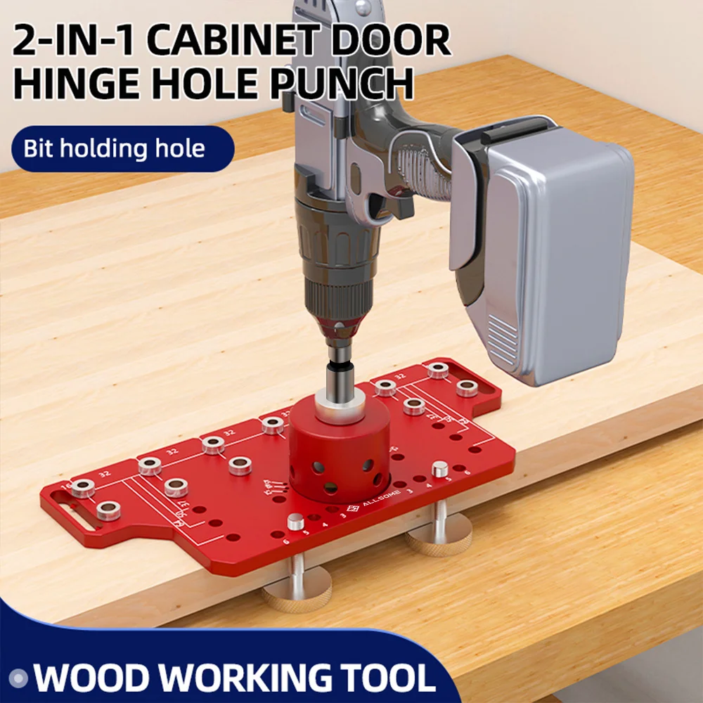 Allsome Shelf Concealed Hinge Jig , Aluminum Alloy Shelf Pin Drilling Jig with 35mm Hole Drill Bits, Cabinet Hardware Jig